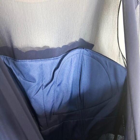 Watters NWT Navy Blue Sleeveless Short Crinkle Chiffon Bridesmaid Dress 8 - Picture 5 of 9